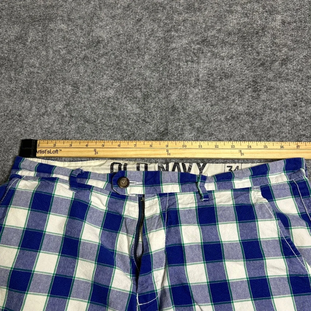 Old Navy Blue White Plaid Chino‎ Shorts Mens Size 34 Preppy Summer Casual Retro